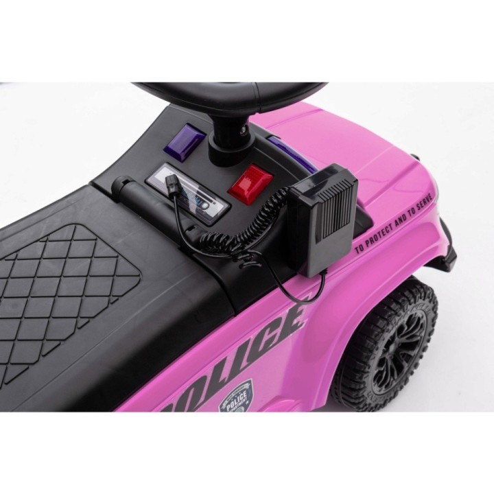 Masinuta premergator de politie, cu megafon si efecte luminoase, roz