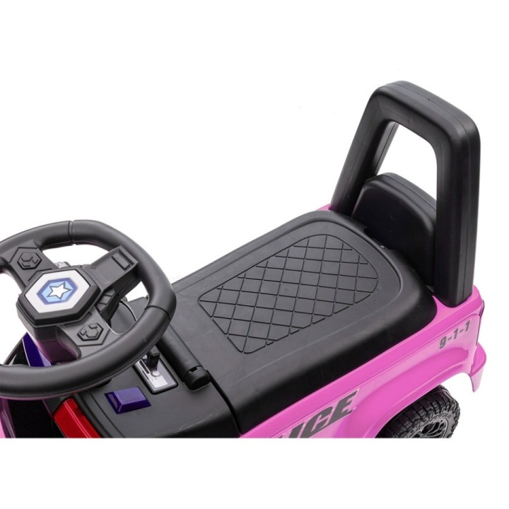 Masinuta premergator de politie, cu megafon si efecte luminoase, roz