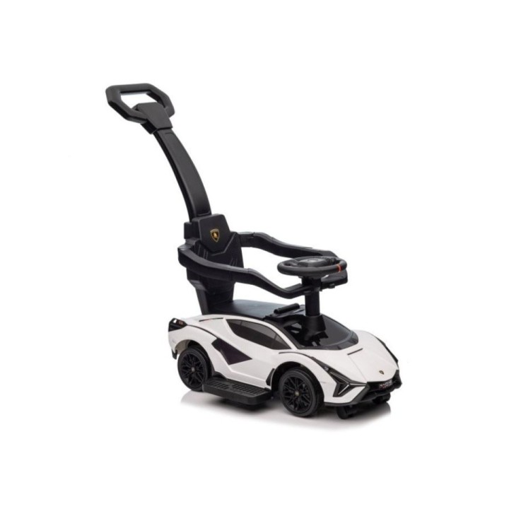 Masinuta premergator cu maner parental Lamborghini, alb
