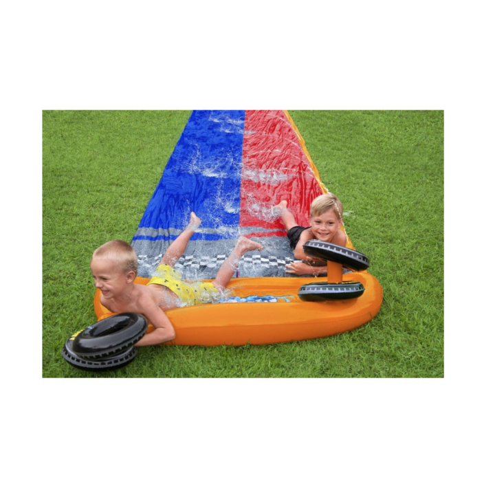 Tobogan dublu de apa, pentru copii, cu pulverizatoare de apa, Bestway 52391, 4.88 metri