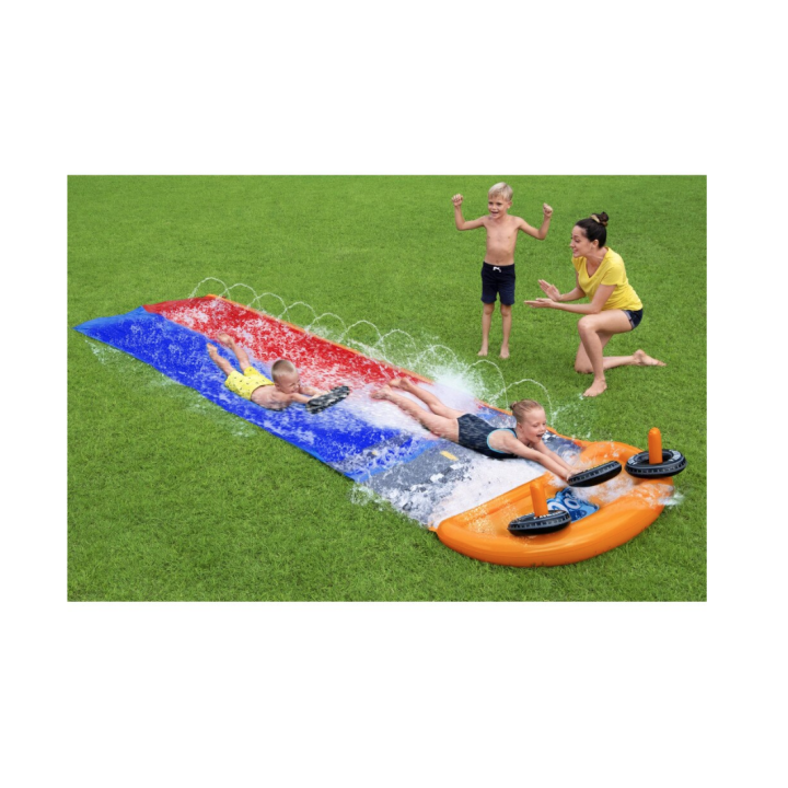 Tobogan dublu de apa, pentru copii, cu pulverizatoare de apa, Bestway 52391, 4.88 metri