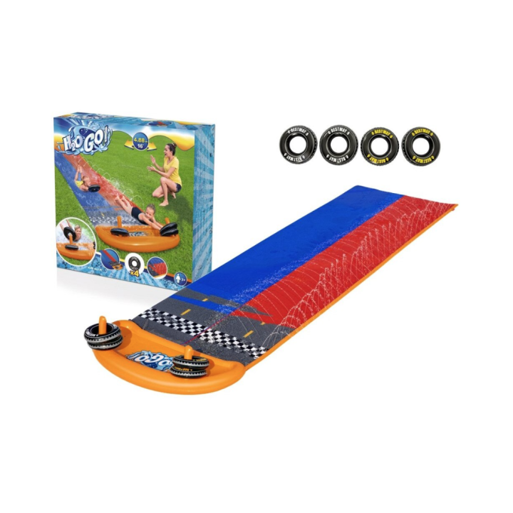 Tobogan dublu de apa, pentru copii, cu pulverizatoare de apa, Bestway 52391, 4.88 metri