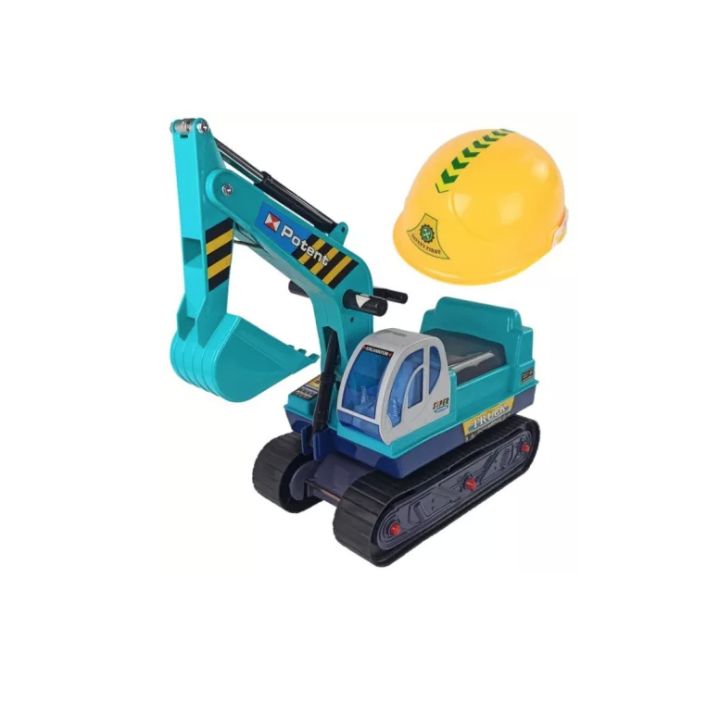 Excavator Premergator pentru copii cu brat mobil si casca, albastru