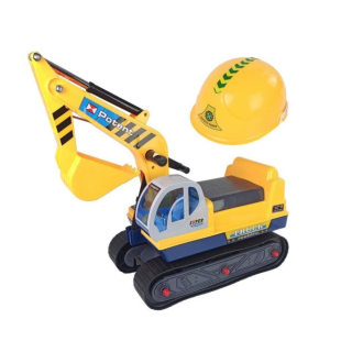 Excavator Premergator pentru copii cu brat mobil si casca, galben