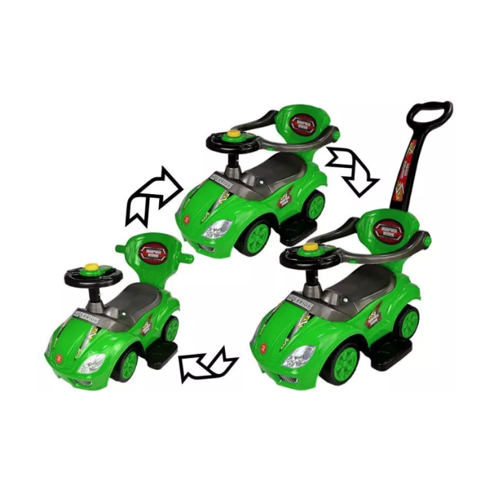 Masinuta premergator MegaCar cu maner parental 3 in 1, verde