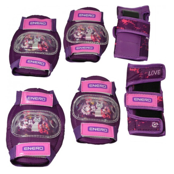 Set cotiere, genunchiere si protectii pentru incheieturi Enero Love Kitty, marimea M, mov