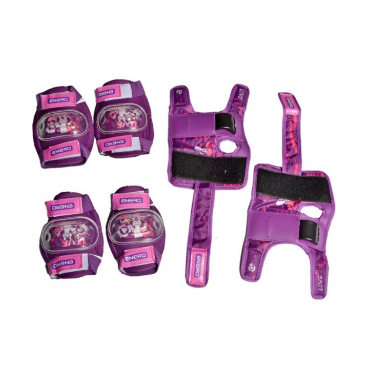 Set cotiere, genunchiere si protectii pentru incheieturi Enero Love Kitty, marimea M, mov